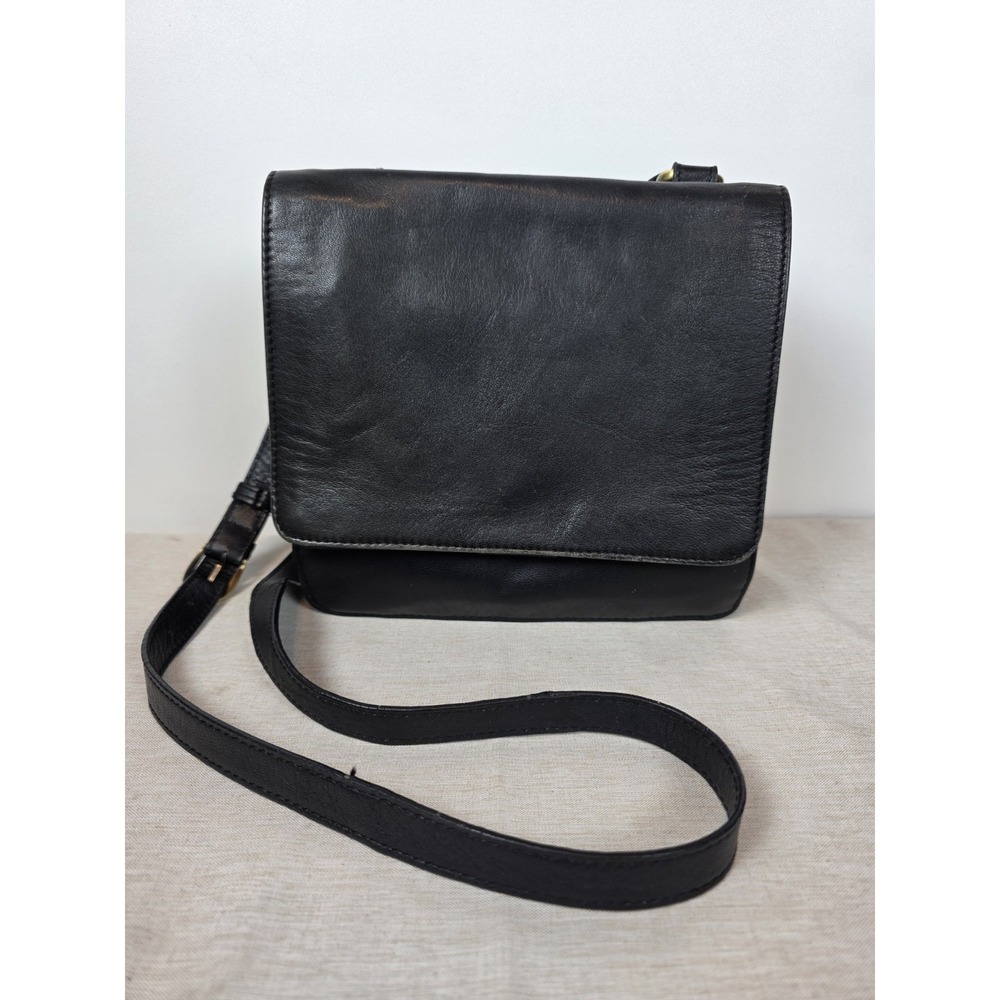 Vintage Tommy Bahama Leather Purse Black Crossbody Medium Multipocket Card Slots